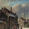 Hand-Painted Oil Painting Replica: Figures in a Snow covered Street of a Dutch Town by Adrianus Eversen (Dafen Artist Studio) 2 Hand painted oil painting replica of Figures in a Snow covered Street of a Dutch Town by Adrianus Eversen, 19th century Dutch winter townscape canvas art by Dafen Studio artists