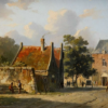 Hand-Painted Oil Painting Replica: A Summer Street Scene at the Town Gate by Adrianus Eversen (Dafen Artist Studio) 1 Hand painted oil painting replica of A Summer Street Scene at the Town Gate by Adrianus Eversen, 19th century Dutch townscape canvas art by Dafen Studio artists