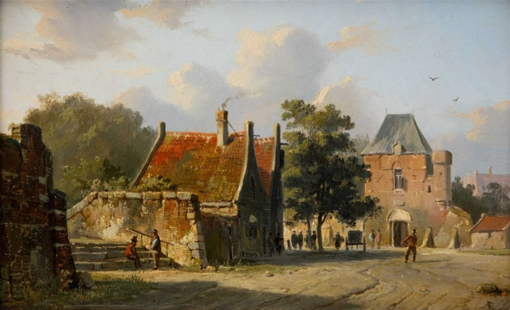 Hand-Painted Oil Painting Replica: A Summer Street Scene at the Town Gate by Adrianus Eversen (Dafen Artist Studio)