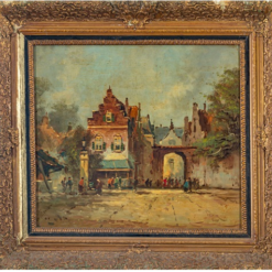 Hand painted oil painting replica of Vue d'une rue attributed to Adrianus Eversen, 19th century Dutch town streetscape canvas art by Dafen Studio artists