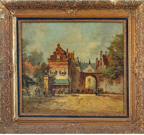Hand-Painted Oil Painting Replica: Vue d’une rue (Attributed to Adrianus Eversen) – Dafen Artist Studio