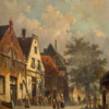 Hand-Painted Oil Painting Replica: Daily Activities in a Sunlit Village by Adrianus Eversen (Dafen Artist Studio) 1 Hand painted oil painting replica of Daily activities in a sunlit village by Adrianus Eversen, 19th century Dutch townscape canvas art by Dafen Studio artists