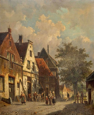 Hand-Painted Oil Painting Replica: Daily Activities in a Sunlit Village by Adrianus Eversen (Dafen Artist Studio)