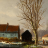Hand-Painted Oil Painting Replica: A Wintry Village Scene by Adrianus Eversen (Dafen Artist Studio) 1 Hand painted oil painting replica of A wintry village scene by Adrianus Eversen, 19th century Dutch snowy countryside landscape canvas art by Dafen Studio artists