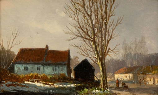 Hand-Painted Oil Painting Replica: A Wintry Village Scene by Adrianus Eversen (Dafen Artist Studio)
