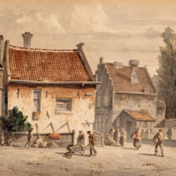 Hand painted oil painting replica of Daily activities on a sunny square by Adrianus Eversen, 19th century Dutch townscape canvas art by Dafen Studio artists