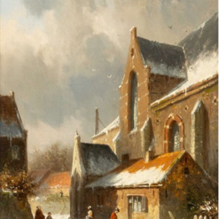 ): Hand painted oil painting replica of A Dutch village in winter by Adrianus Eversen, 19th century Dutch snowy townscape canvas art by Dafen Studio artists