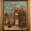 100% hand-painted oil reproduction of Adrianus Eversen Winter in the Village oil on panel painting