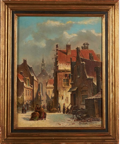 Hand-Painted Oil Painting – Winter in the Village (In the Style of Adrianus Eversen) | Dafen Studio Collection