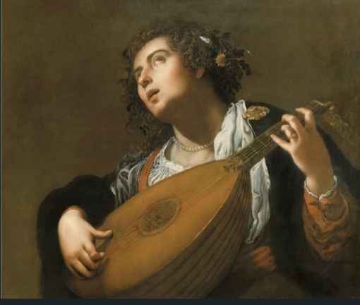Hand-Painted Oil Painting – Woman Playing a Lute (In the Style of Artemisia Gentileschi) | Dafen Studio Collection