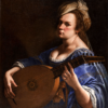 Hand-Painted Oil Painting - Self-Portrait as a Lute Player (In the Style of Artemisia Gentileschi) | Dafen Studio Collection 2 100% hand-painted oil reproduction of Artemisia Gentileschi Self-Portrait as a Lute Player 1615-1617 Baroque painting