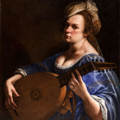 100% hand-painted oil reproduction of Artemisia Gentileschi Self-Portrait as a Lute Player 1615-1617 Baroque painting