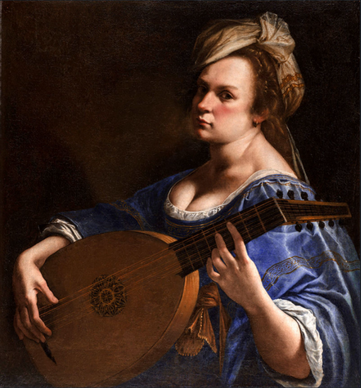 Hand-Painted Oil Painting – Self-Portrait as a Lute Player (In the Style of Artemisia Gentileschi) | Dafen Studio Collection