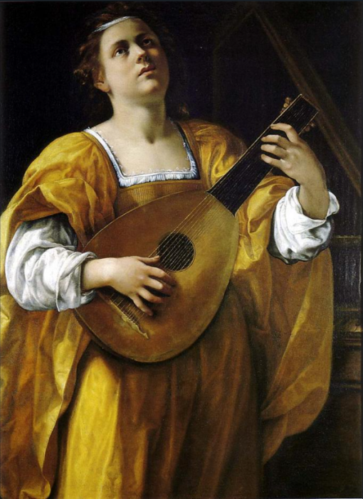 Hand-Painted Oil Painting – Saint Cecilia as a Lute Player (In the Style of Artemisia Gentileschi) | Dafen Studio Collection