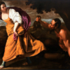 Hand-Painted Oil Painting - Corisca and the Satyr (In the Style of Artemisia Gentileschi) | Dafen Studio Collection 1 100% hand-painted oil reproduction of Artemisia Gentileschi Corisca and the Satyr 1635-1637 Baroque mythological painting