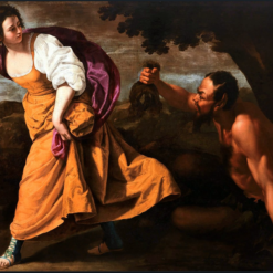 100% hand-painted oil reproduction of Artemisia Gentileschi Corisca and the Satyr 1635-1637 Baroque mythological painting