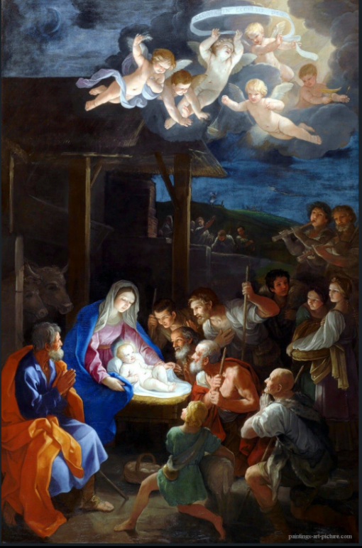 Hand-Painted Adoration of the Shepherds Oil Painting Reproduction by Guido Reni – Fine Art Canvas Replica