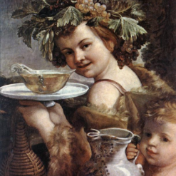 Hand-painted oil painting reproduction of The Boy Bacchus by Italian Baroque master Guido Reni, crafted in Dafen Oil Painting Village studio