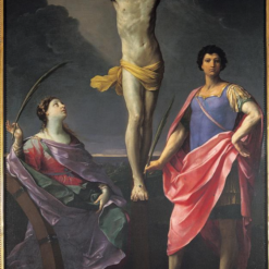 Hand-painted oil painting reproduction of Jesus Christ Crucified between St. Catherine of Alexandria and St. Julius by Italian Baroque master Guido Reni, crafted in Dafen Oil Painting Village studio