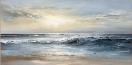 Panoramic Ocean Sunset Oil Painting – 100% Hand-Painted Coastal Wave Canvas Art | Dafen Village Studio