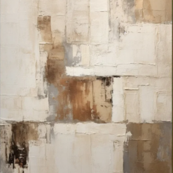 100% handmade modern minimalist heavy textured abstract oil painting in warm beige, tan, and dark brown tones, hand-painted in Dafen Oil Painting Village.