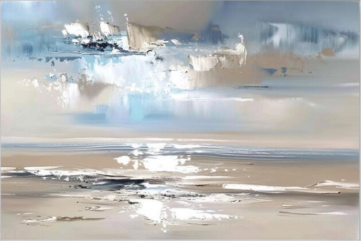 Modern Minimalist Abstract Seascape Oil Painting – 100% Hand-Painted Beige & Sky Blue Heavy Textured Canvas Art | Dafen Village Studio