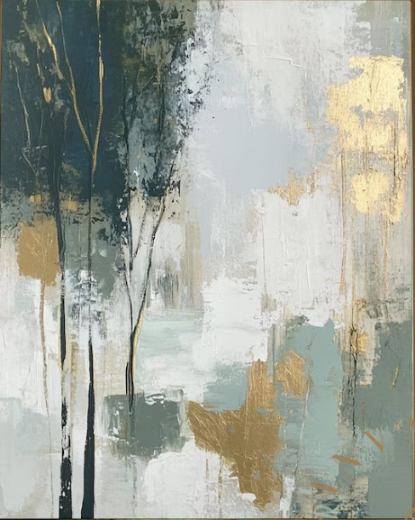 Modern Luxury Abstract Forest Oil Painting – 100% Hand-Painted Deep Green & Gold Leaf Canvas Art | Dafen Village Studio