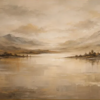 Vintage Misty Mountain Lake Oil Painting – 100% Hand-Painted Earth Tone Landscape Canvas Art | Dafen Village Studio 2 100% handmade vintage misty mountain lake landscape oil painting in warm earth tones, beige fog, and heavy impasto texture, hand-painted in Dafen Oil Painting Village.
