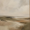 100% handmade minimalist neutral abstract landscape oil painting featuring beige sky, olive rolling hills, warm taupe fields, and heavy palette knife impasto texture, hand-painted in Dafen Oil Painting Village.