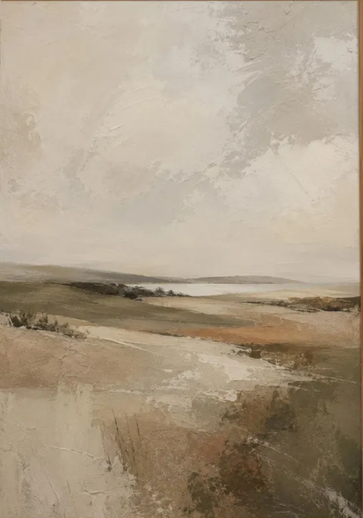 Minimalist Earth Tone Abstract Landscape Oil Painting – 100% Hand-Painted Neutral Wabi-Sabi Impasto Canvas Art | Dafen Village Studio