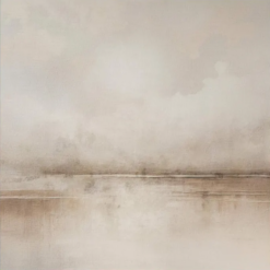 100% handmade minimalist neutral square abstract horizon oil painting in warm beige, alabaster white, taupe, and subtle earth brown brushstrokes with fine impasto texture, hand-painted in Dafen Oil Painting Village.