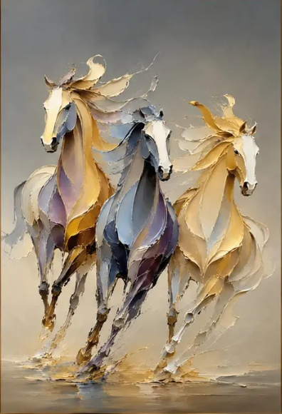 Modern Abstract Galloping Horses Oil Painting – 100% Hand-Painted Running Horses Impasto Canvas Art | Dafen Village Studio