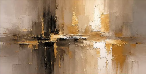 Modern Luxury Black & Gold Abstract Oil Painting – 100% Hand-Painted Horizontal Impasto Canvas Art | Dafen Village Studio