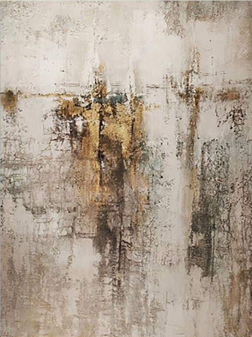 Modern Vintage Abstract Gold Foil Oil Painting – 100% Hand-Painted Vertical Impasto Canvas Art | Dafen Village Studio