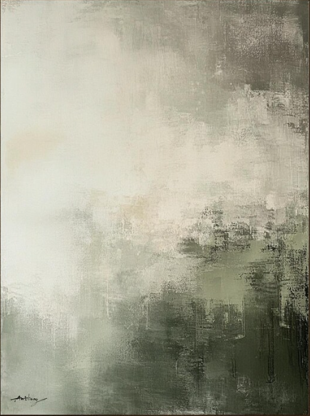Minimalist Sage Green & Beige Abstract Oil Painting – 100% Hand-Painted Wabi-Sabi Textured Canvas Art | Dafen Village Studio