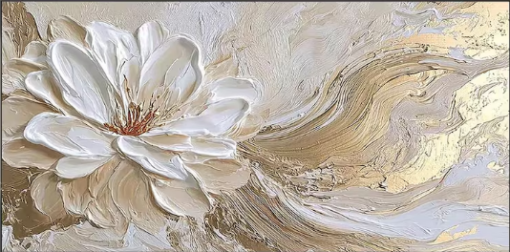 Modern 3D Heavy Texture White Floral & Gold Leaf Oil Painting – 100% Hand-Painted Horizontal Canvas Art | Dafen Village Studio