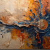 Modern Heavy Texture Orange & Blue Cosmic Burst Abstract Oil Painting – 100% Hand-Painted Canvas Art | Dafen Village Studio 2 100% handmade modern horizontal abstract oil painting featuring a dramatic radial burst pattern in deep ocean blue, vibrant bronze orange, ochre, and thick metallic impasto, hand-painted in Dafen Oil Painting Village.