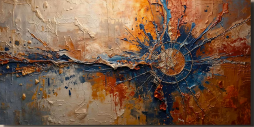 Modern Heavy Texture Orange & Blue Cosmic Burst Abstract Oil Painting – 100% Hand-Painted Canvas Art | Dafen Village Studio