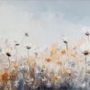 Modern Heavy Texture White Wildflower Meadow Oil Painting – 100% Hand-Painted Horizontal Canvas Art | Dafen Village Studio 1 100% handmade modern horizontal thick texture oil painting featuring delicate white wildflowers and golden grasses in a foggy meadow, hand-painted in Dafen Oil Painting Village.