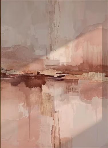 Modern Vertical Abstract Blush Pink & Gold Leaf Oil Painting – 100% Hand-Painted Canvas Art | Dafen Village Studio