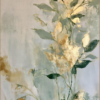 Modern Vertical Sage Green Botanical & Gold Leaf Oil Painting – 100% Hand-Painted Canvas Art | Dafen Village Studio 1 Peinture à l'huile botanique moderne verticale 100% réalisée à la main, représentant d'élégantes feuilles vert sauge rehaussées de touches chatoyantes de feuille d'or sur un fond doux et brumeux, peinte à la main dans le village de peintres à l'huile de Dafen.