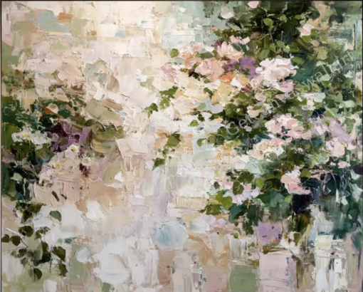 Impressionist French Country Pink Rose Garden Oil Painting – 100% Hand-Painted Heavy Impasto Canvas Art | Dafen Village Studio