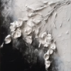 Modern Black and White 3D Heavy Texture White Flower Oil Painting – 100% Hand-Painted Canvas Art | Dafen Village Studio 1 100% handmade modern vertical black and white 3D heavy texture oil painting featuring sculpted white flowers using palette knife impasto, hand-painted in Dafen Oil Painting Village.