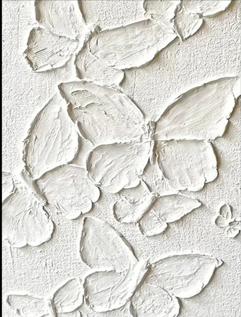 Modern 3D Heavy Texture White Butterfly Relief Oil Painting – 100% Hand-Painted Minimalist Canvas Art | Dafen Village Studio