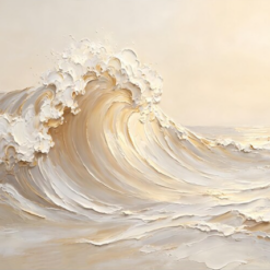 100% handmade modern horizontal neutral beige and gold 3D heavy texture ocean wave oil painting, hand-painted in Dafen Oil Painting Village.
