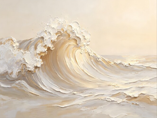 Modern Neutral 3D Heavy Texture Golden Ocean Wave Oil Painting – 100% Hand-Painted Cream Canvas Art | Dafen Village Studio