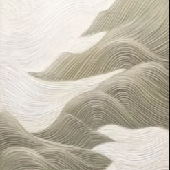 100% handmade modern vertical minimalist sage green and cream 3D heavy texture line relief mountain oil painting, hand-painted in Dafen Oil Painting Village.