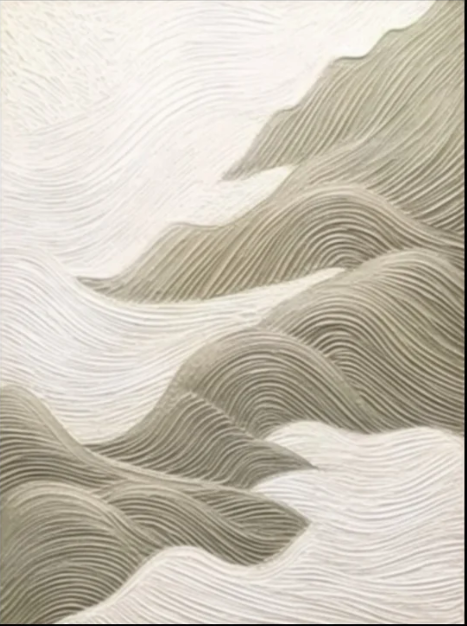 Modern Minimalist 3D Textured Line Relief Mountain Oil Painting – 100% Hand-Painted Sage Green & Cream Canvas Art | Dafen Village Studio