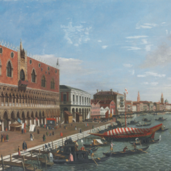 Hand-painted panoramic oil painting reproduction of Manner of Canaletto A view of the Riva degli Schiavoni Venice with Palazzo Ducale by Dafen studio