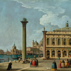 Hand-painted classical oil painting reproduction of Follower of Canaletto The Piazzetta Venice with the Libreria and Santa Maria della Salute by Dafen studio